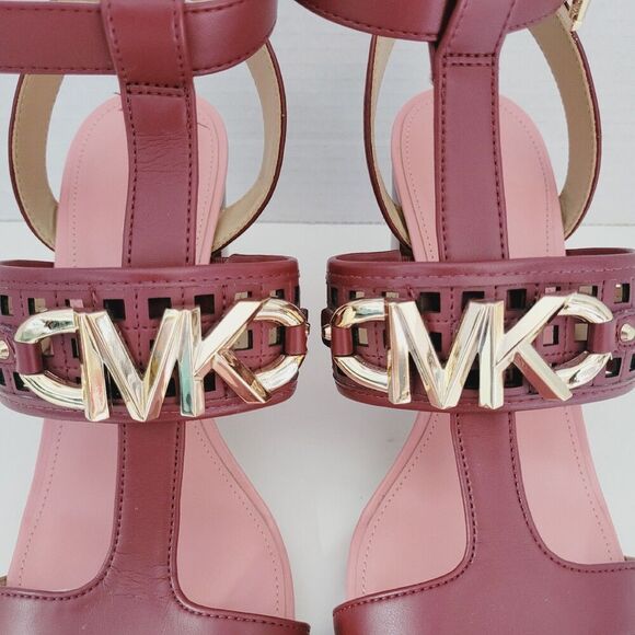 8.5 Women's MK MICHAEL KORS Burgundy Wine Ankle Strappy Block Heel Sandals - Picture 8 of 14